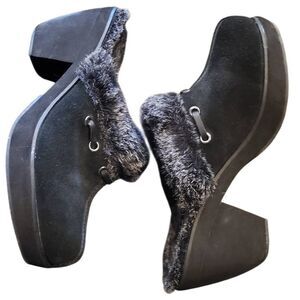 Vintage Y2K Skechers Mules Women's 7 Black Disco Bunny Boogie Suede Leather